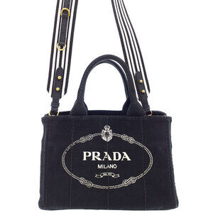 Prada Canapa Tote canvas handbag top handles 2way Black